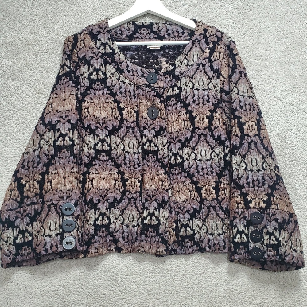 Habitat Tapestry Cropped Jacket Womens Size S Tan Black‎ Damask Button Front
